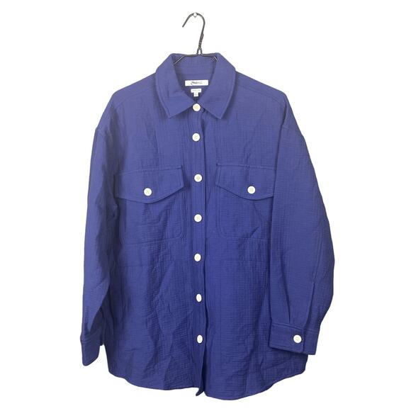 Madewell Shirt Women Small Blue Oversized Shacket Button Up Classic Gorpcore NWT - Picture 1 of 9